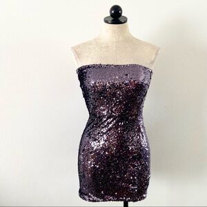 HoneyBum strapless sequin bodycon purple dress mini metallic sparkle medium